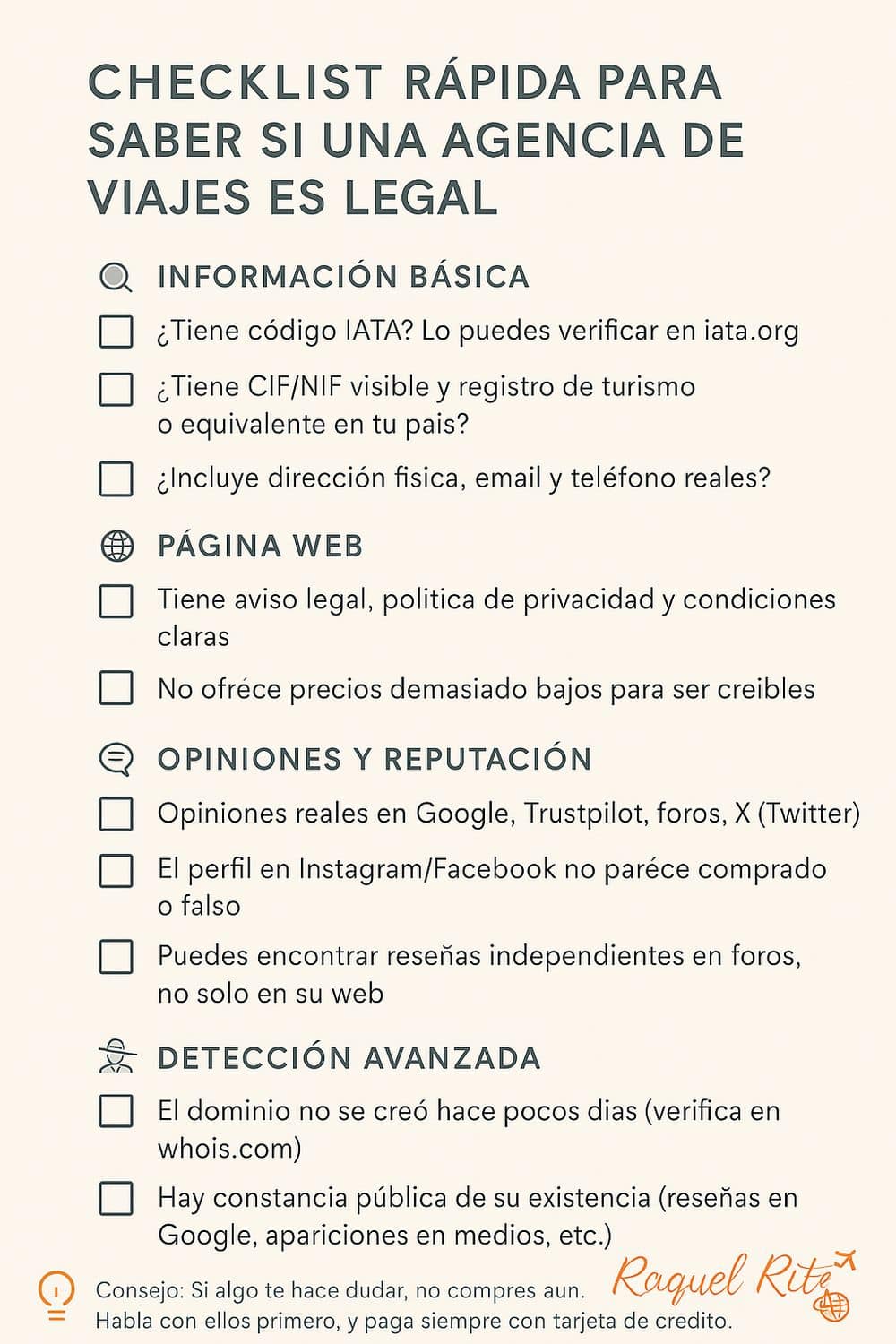 Cómo comprobar si una agencia de viajes es fiable – checklist Checklist para verificar si una agencia de viajes es legal antes de contratar