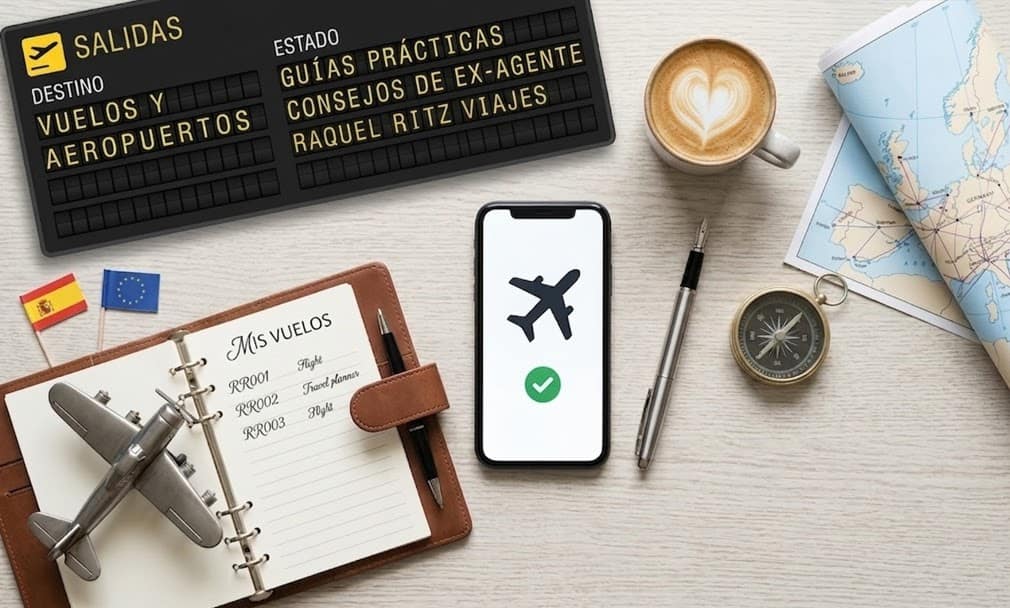 Móvil mostrando reserva de vuelos y billetes de avión sobre un mapa de viaje